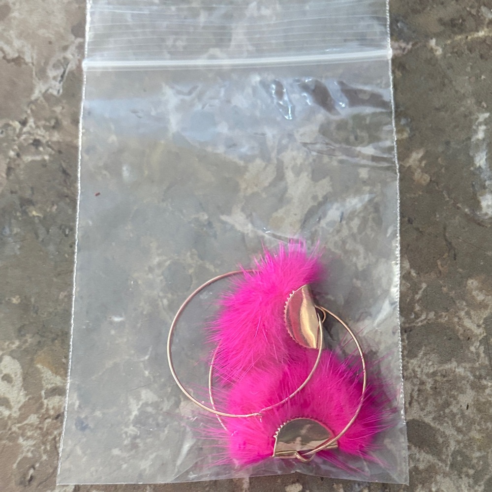 Pink Furry Hoop Earrings